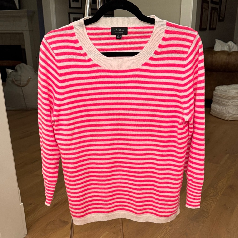 J. Crew 100 Cashmere Pink and White Striped Sweater